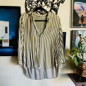 Jane and Delancey Olive and White Striped Blouse